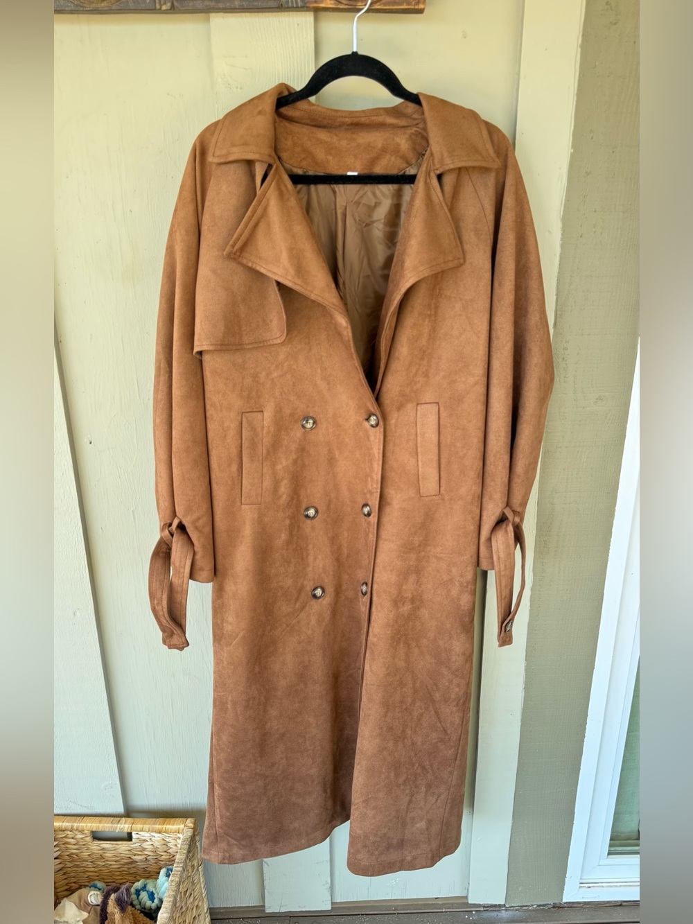 Classic Women's Suede Trench Coat - Tan